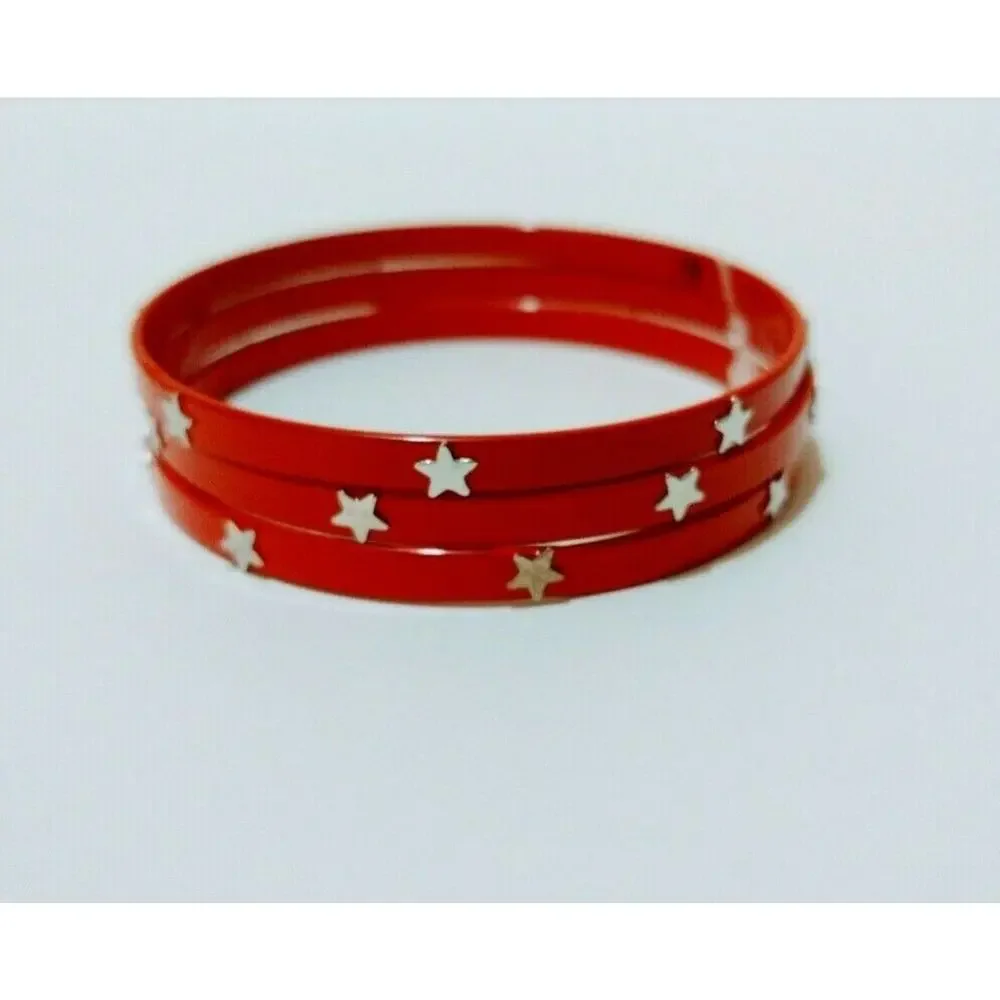 Mia Girl Red Metal & Silver Star Bangle Bracelet Set for‎ Girls 12+